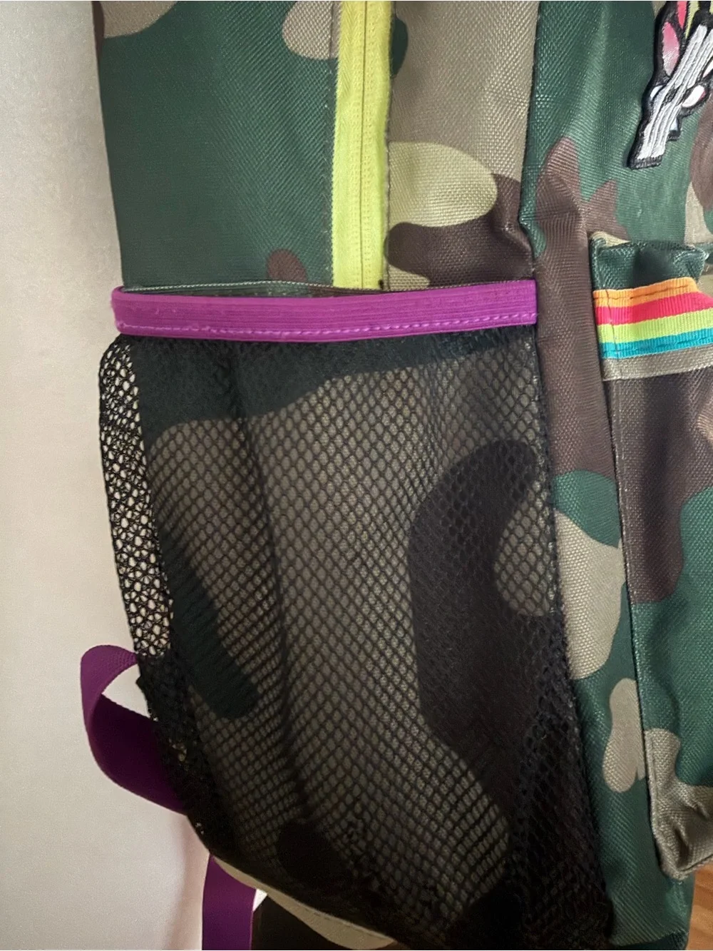 New Balance Green Camouflage Backpack with Rainbow Trim